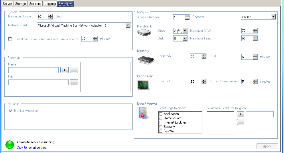 AdminiMe - Configure Tab - Configuration of the add-in