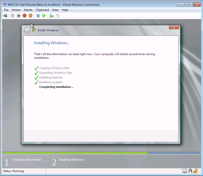 Vail Preview Hyper-V Easy Installation on a VHD Complete