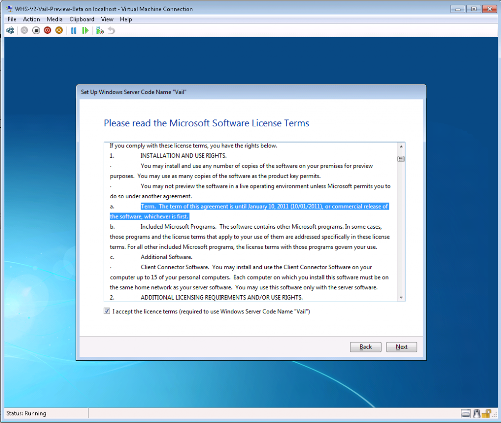 Vail Preview Hyper-V Release Clue EULA