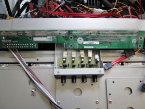 Bottom of modified PCMIG board and simple fan controller in RPC-4220 DAS Enclosure