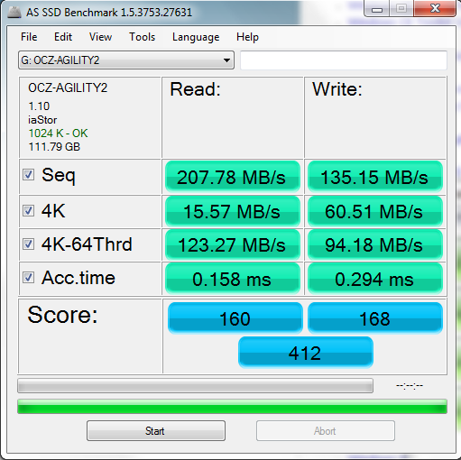 OCZ Agility 2 120GB AS SSD Benchmark Results