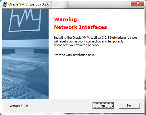 Run VirtualBox Installation Wizard - Network Warning