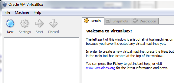 Oracle VirtualBox Welcome Screen
