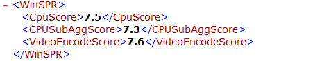 WinSAT CPU sub score detail in an XML file