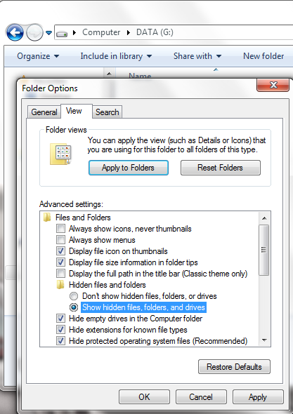 Show Hidden Files Folders and Drives