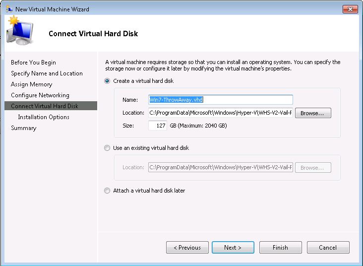 Windows 7 Throw Away VM New Virtual Hard Disk