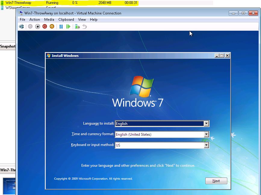 Windows 7 Throw Away VM Win 7 Installation and Setup
