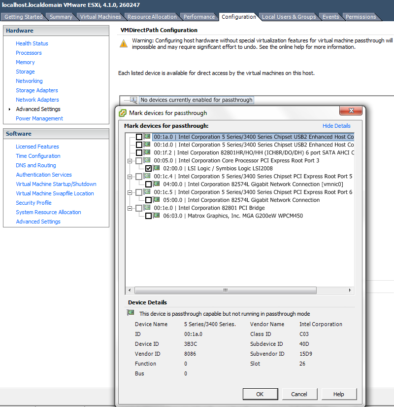 VMWare Set LSI 9211-8i to passthrough