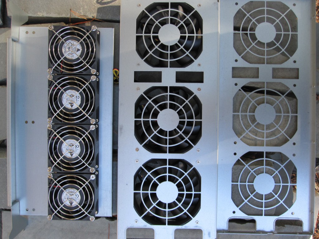 Taken outside, the original RPC-4220 fan partition and two 120mm fan partitions
