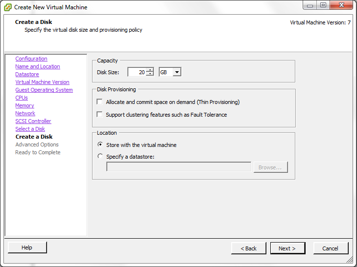 VMWare Create Virtual Disk
