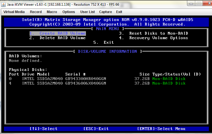 Intel Matrix Storage Manager Main Screen