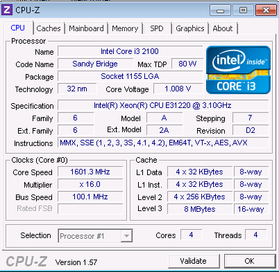 Intel Xeon E3 1220 CPU-Z 1.57