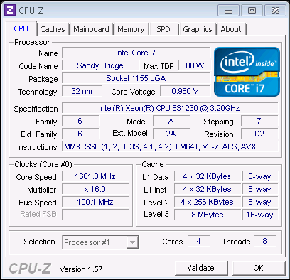 Intel Xeon E3-1230 CPU-Z