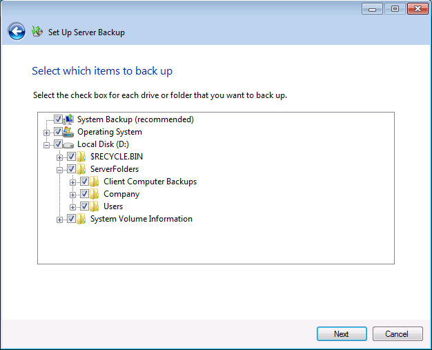 Setup Server Backup - Select Folders to Back Up