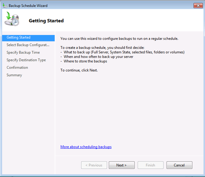 Windows Server Backup Getting Started