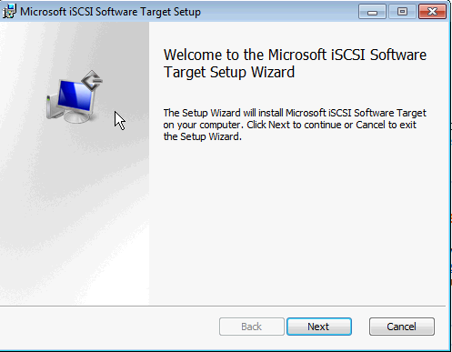 Installing Microsoft iSCSI Target - Wizard Start