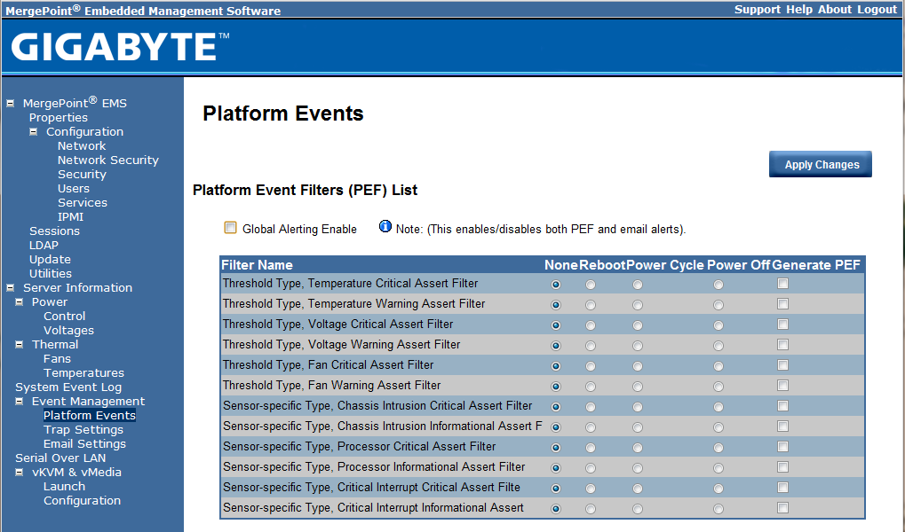 Gigabyte IPMI Management Platform Events