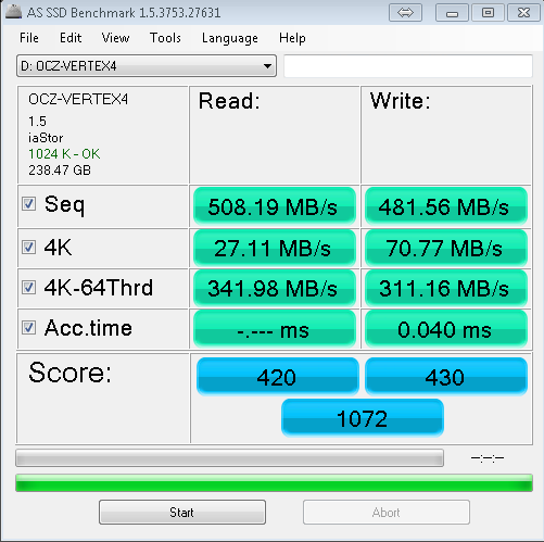 OCZ Vertex 4 v1.5 Firmware AS SSD Benchmark