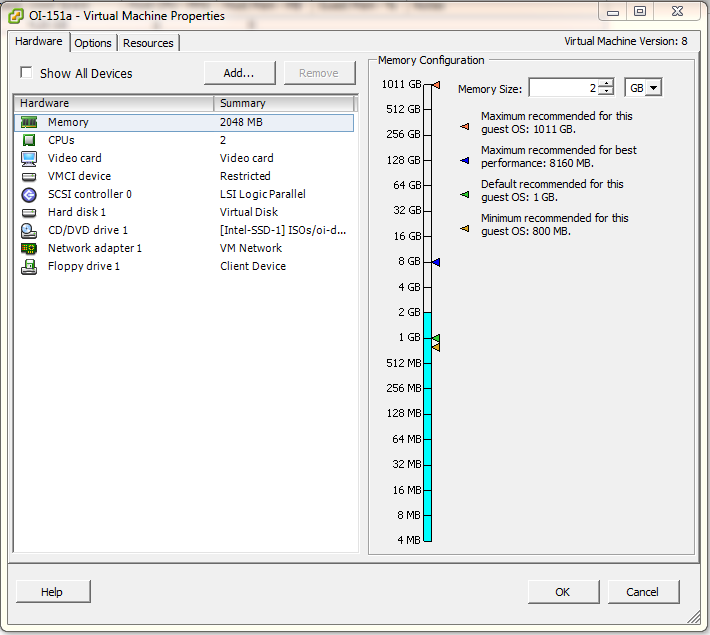 VMware ESXi Add Memory to VM - VM Properties Memory