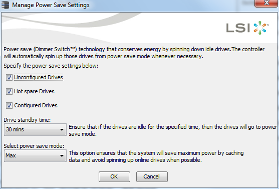 LSI SAS 2108 Power Save Menu