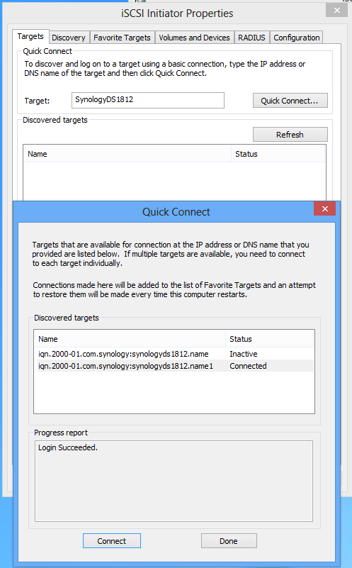 Connect to Synology iSCSI Target with Windows 8