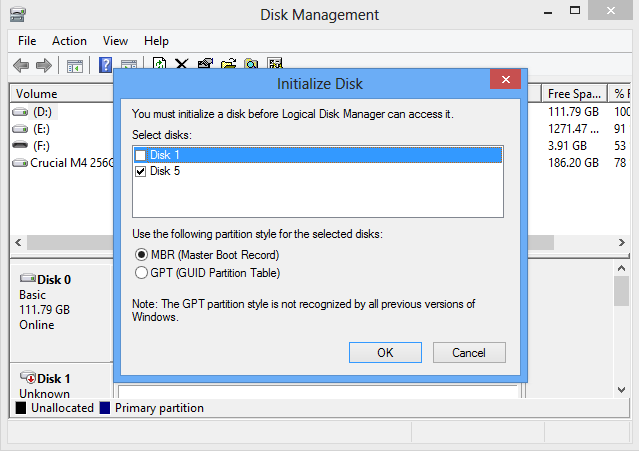 Initialize Disk from Microsoft Windows 8 iSCSI Initiator