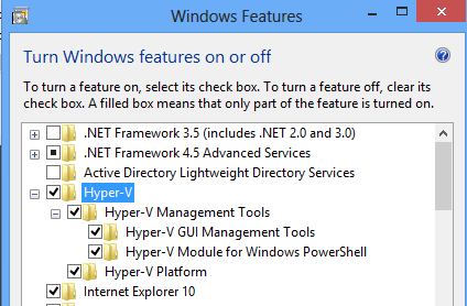 Install Hyper-V on Windows 8 - Select Hyper-V Features Step 2