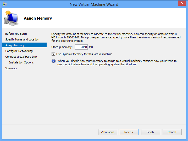 Install Ubuntu on Windows 8 Hyper-V - Memory Allocation