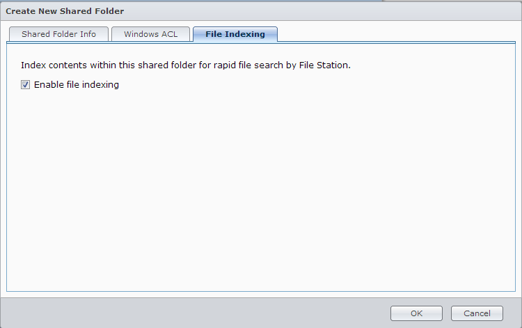 Synology Create New Shared Folder Enable File Indexing