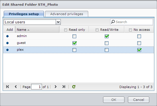 Synology Create New Shared Folder - Privileges