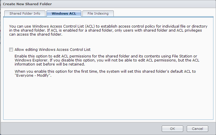 Synology Create New Shared Folder - Windows ACL