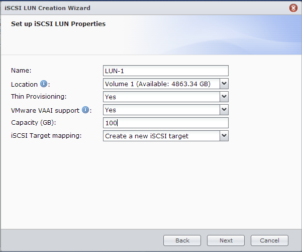 Synology DS1812+ Setup iSCSI LUN Properties