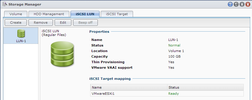 Synology DS1812+ Setup iSCSI LUN Screen