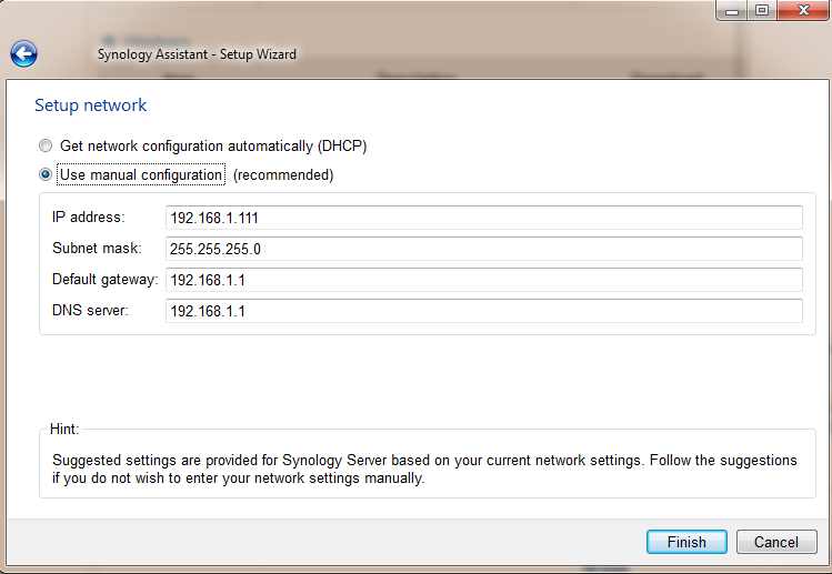 Synology DS1812+ SA Setup IP Addresses