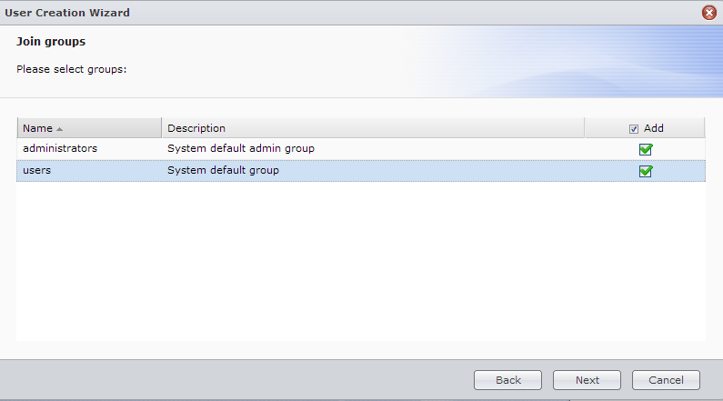 Synology WebGUI Join Groups
