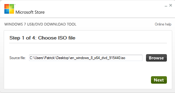 Windows 7 USB Tool Windows 8 ISO Selection