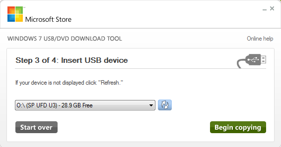 Windows 7 USB Tool Insert USB Device for Windows 8 Installation