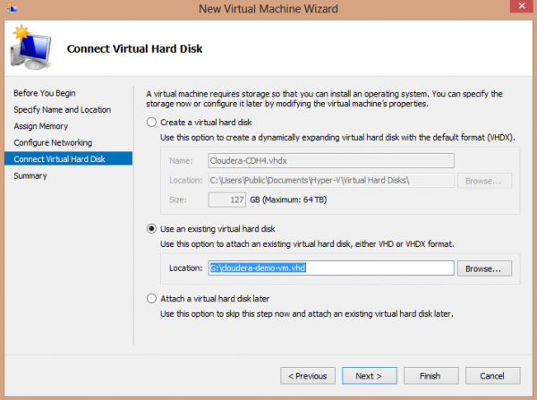 Cloudera CDH4 Hadoop in Windows 8 Hyper-V Connect VM to VHD