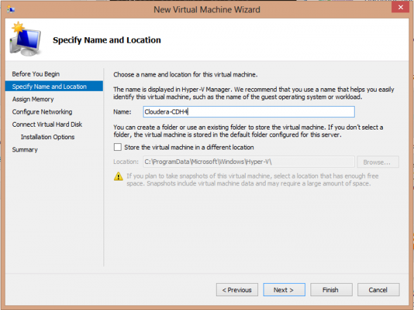 Cloudera CDH4 Hadoop in Windows 8 Hyper-V Create VM