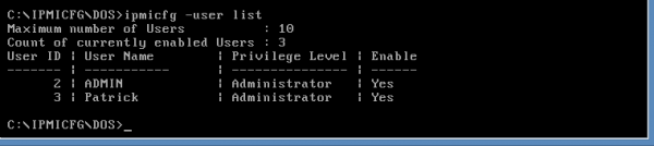 IPMIcfg DOS add a user at the administrator level