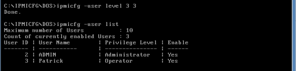 IPMIcfg DOS add a user at the operator level