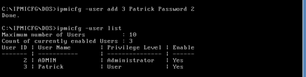 IPMIcfg DOS add a user at the user level