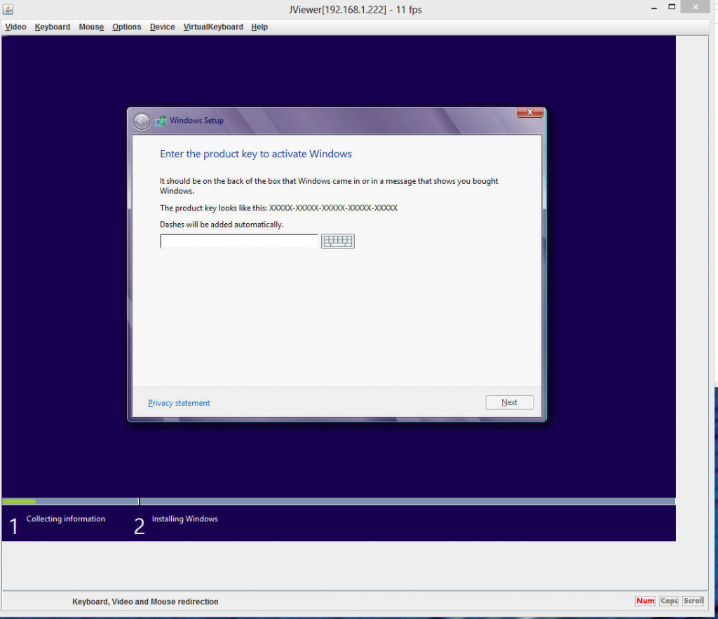 Windows 8 Enterprise Installation Screen - Key Activation