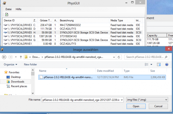 Copy pfsense image to hard drive - PhysGUI select the correct image