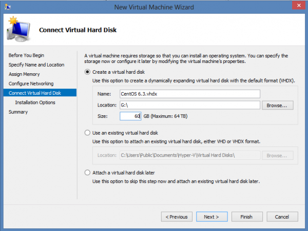 Install CentOS 6.3 on Windows 8 Hyper-V – Assign a Virtual Disk
