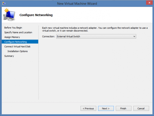 Install CentOS 6.3 on Windows 8 Hyper-V – Assign a virtual Switch