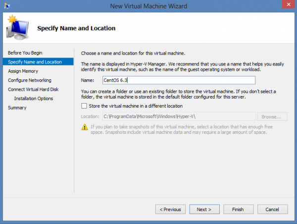 Install CentOS 6.3 on Windows 8 Hyper-V – Create new virtual machine