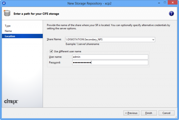 XenCenter Console - CIFS ISO Library