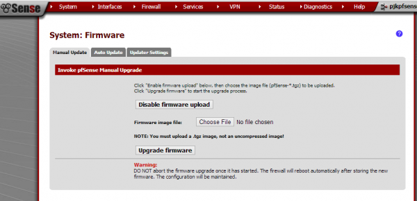 pfsense enable firmware upload