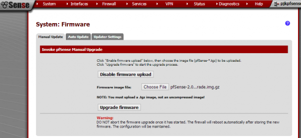 pfsense enable firmware upload - select a gz image not uncompressed